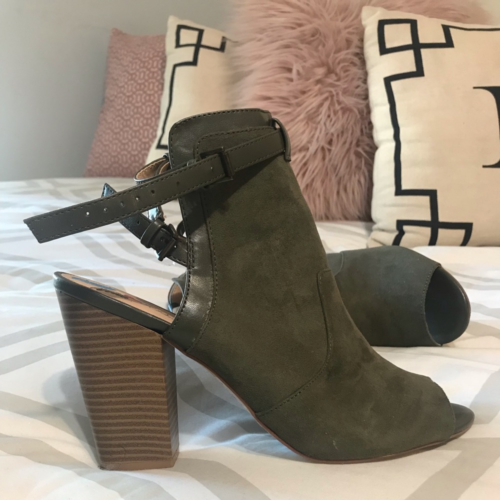 Olive Green Peep Toe Booties